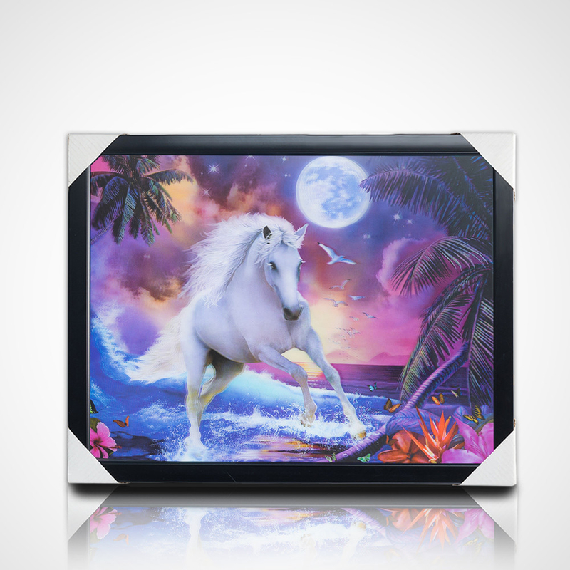 3D 렌즈형 페인팅 스톡 디자인 PET 40*30cm 5D 3D 렌즈형 말 그림 검은 프레임